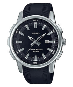 Casio MTP-E195-1A black resin band black analog dial mens wrist watch