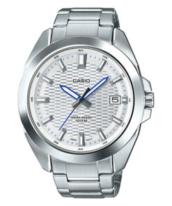 Casio MTP-E400D-7A silver stainles steel white simple analog dial mens wrist watch