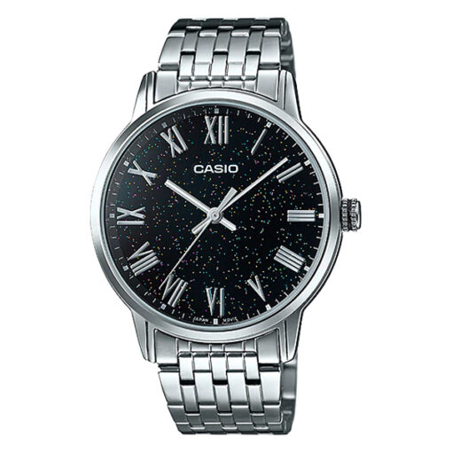 Casio MTP-TW100D-1A silver stainless steel black stylish roman dial mens wrist watch