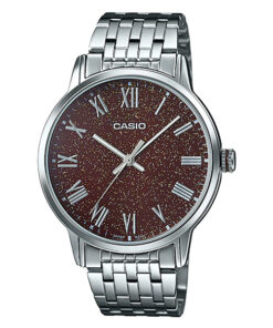 Casio MTP-TW100D-5A silver stainless steel brown stylish roman dial mens wrist watch