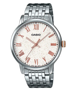 Casio MTP-TW100D-7A silver stainless steel white stylish roman dial mens wrist watch