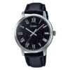 Casio MTP-TW100L-1A black leather strap black roman analog dial mens wrist watch