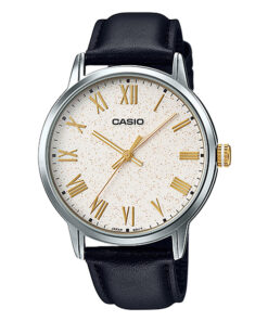 Casio MTP-TW100L-7A1 black leather strap white roman analog dial mens wrist watch