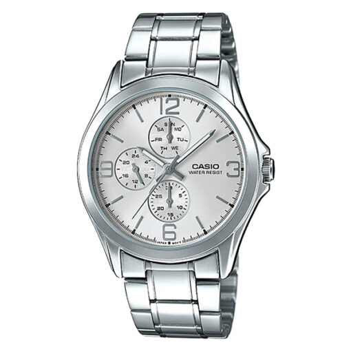 Casio MTP-V301D-7A silver stainless steel white multi hand dial mens wrist watch