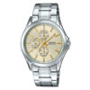 Casio MTP-V302D-9A silver stainless steel golden multi hand dial men wrist watch