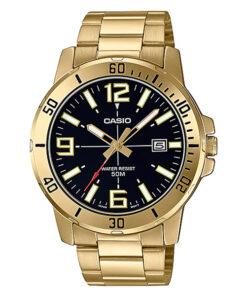 Casio MTP-VD01G-1B golden stainless steel black numeric dial mens analog gift watch