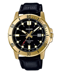 Casio MTP-VD01GL-1E black leather strap black analog dial mens wrist watch