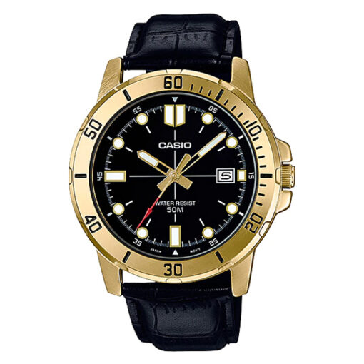 Casio MTP-VD01GL-1E black leather strap black analog dial mens wrist watch