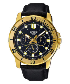 Casio MTP-VD300GL-1E black leather strap black multi hand dial mens dress watch
