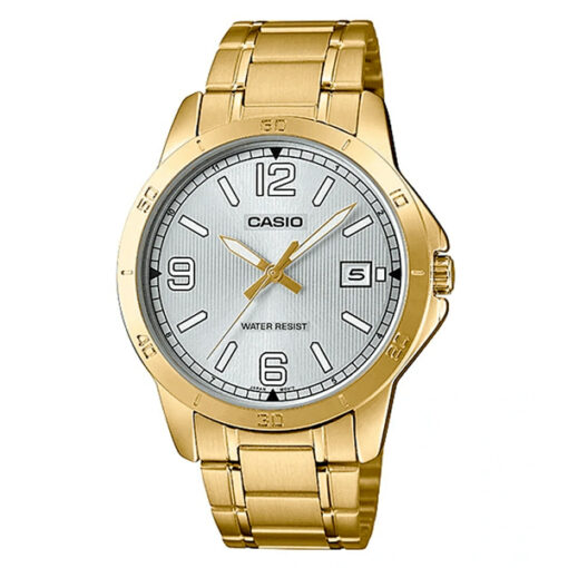 Casio MTP-VOO4G-7B2 golden stainless steel simple analog dial mens wrist watch