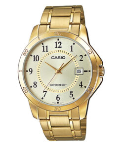 Casio-MTP-VOO4G-9B golden stainless steel golden dial mens analog wrist watch