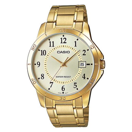 Casio-MTP-VOO4G-9B golden stainless steel golden dial mens analog wrist watch