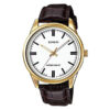 Casio MTP-VOO5GL-7A brown leather strap white dial mens analog wrist watch