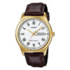Casio MTP-VOO6GL-7B brown leather strap white roman dial mens wrist watch