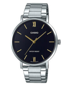 Casio MTP-VTO1D-1B silver stainles steel black analog dial men wrist watch