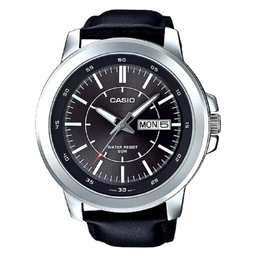 Casio MTP-X100L-8E black leather strap black analog dial mens wrist watch