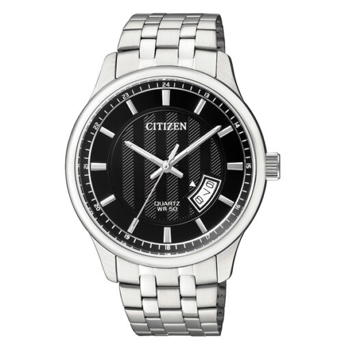 Citizen BI-1050-81E silver stainless steel mens black analog dial dress watch