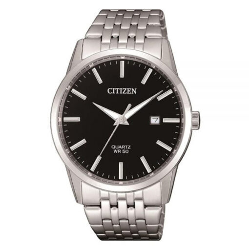Citizen BI5000-87E silver stainless steel mens black analog dial wrist watch
