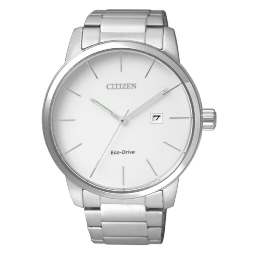 Citizen BM-6970-56A silver stainless steel white analog dial mens analog eco drive wrist watch