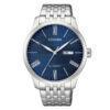 Citizen NH-8350-59L silver stainless steel blue textured analog dial mens automatic wrist watch
