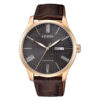 Citizen NH-8353-00H brown leather band black textured dial mens analog wrist watch