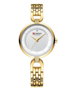 Curre 9052 golden stainless steel white analog dial ladies gift wrist watch