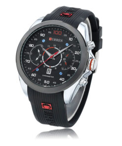 Curren 8166 black silicon band black dial mens chronmeter wrist watch