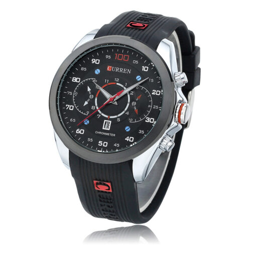 Curren 8166 black silicon band black dial mens chronmeter wrist watch