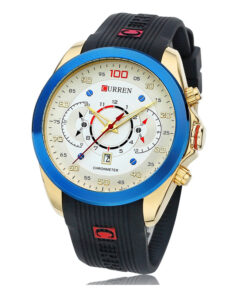 Curren 8166 black silicon band white dial mens chronmeter wrist watch
