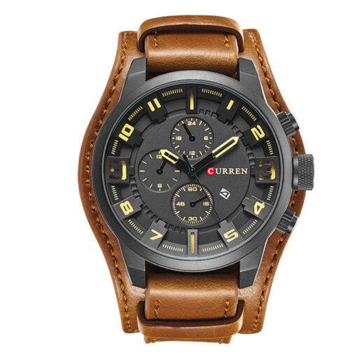 Curren 8225 brown leather strap grey chronograph dial mens wrist watch
