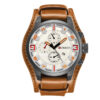 Curren 8225 brown leather strap white chronograph dial mens wrist watch