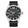 Curren 8247 black leather strap black multi hand dial blue hands mens wrist watch