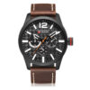 Curren 8247 dark brown leather strap black multi hand dial mens casual wrist watch