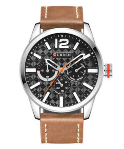 Curren 8247 brown leather strap black multi hand dial mens casual wristwatch