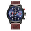 Curren 8281 brown leather strap blue chronograph dial mens dress wrist watch