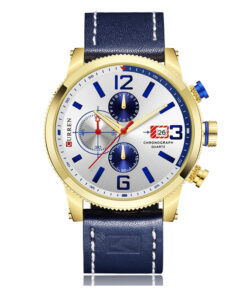 Curren 8281 blue leather strap white chronograph dial mens dress wrist watch