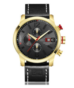 Curren 8281 black leather strap grey chronograph dial mens sports wrist watch