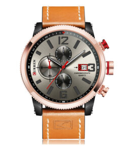 Curren 8281 orange leather strap grey chronograph dial mens dress wrist watch