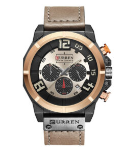 Curren 8287 skin color leather strap mens chronograph wrist watch