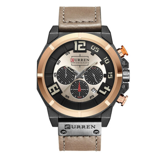 Curren 8287 skin color leather strap mens chronograph wrist watch