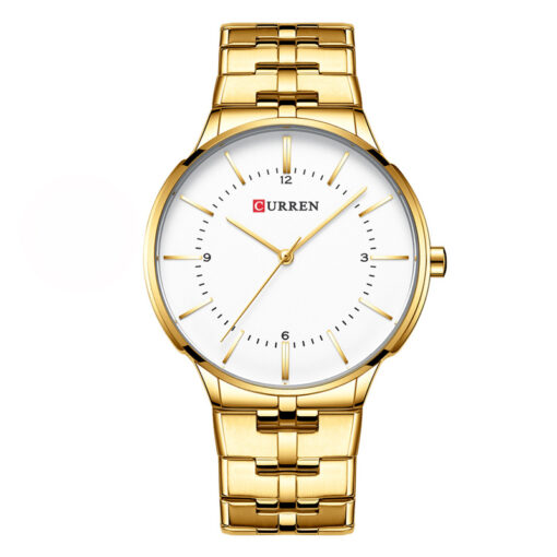 curren 8321 golden stainless steel white analog dial mens wrist watch