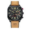 Curren 8398 brown leather strap black chronograph dial mens sports wrist watch