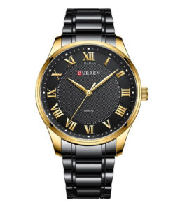 curren 8409 black stainless steel simple roman analog dial mens wrist watch