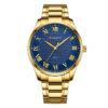 curren 8409 golden stainless steel simple blue roman analog dial mens gift wrist watch