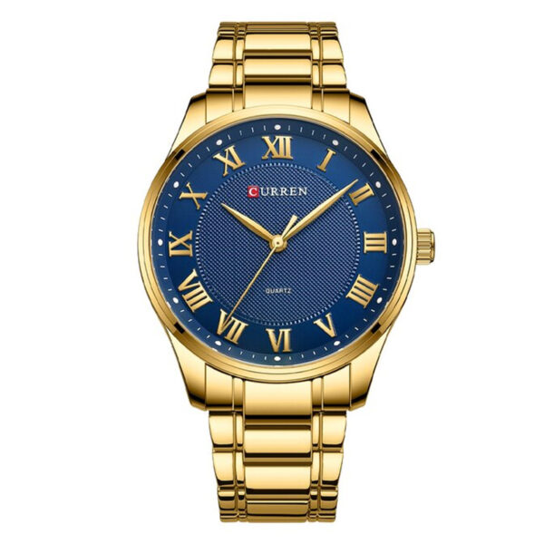 curren 8409 golden stainless steel simple blue roman analog dial mens gift wrist watch