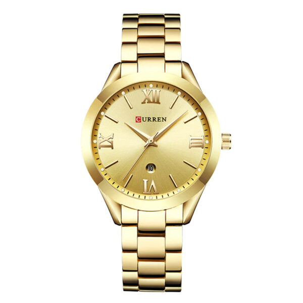 curren 9007 golden stainless chain stylish roman analog dial ladies wrist watch