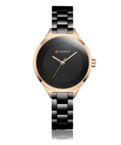 Curren 9015 black stainless steel chain standard black analog dial ladies quartz wrist watch