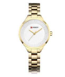 Curren 9015 golden stainless steel chain simple white analog dial ladies wrist watch