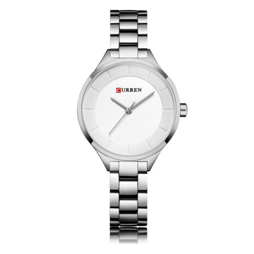Curren 9015 silver stainless steel chain standard white analog dial ladies quartz wrist watch