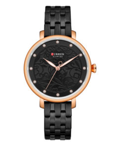 Curren 9046 black stainless steel stylish printed dial ladies analog wrist watch